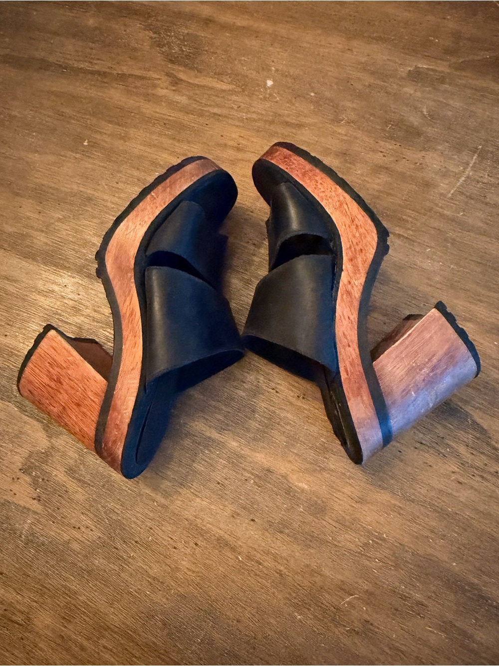 80s Vintage Candies Chunky Leather Platform Clog Heels Wooden